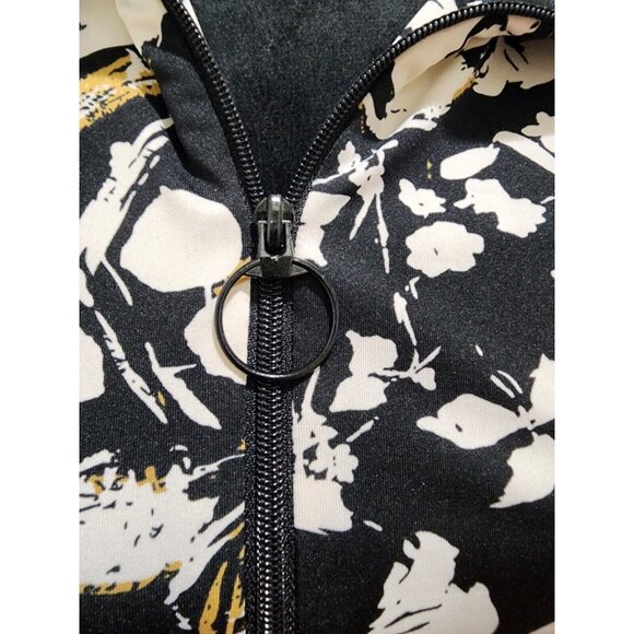 Nice Papillon Blanc Noir Zip Front Floral Print Jacket Size L Lightweight Classy - Picture 2 of 9